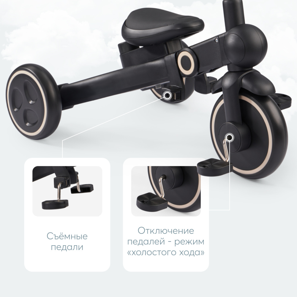 Happy Baby велосипед складной трёхколёсный Mercury Pro, black - фото  7