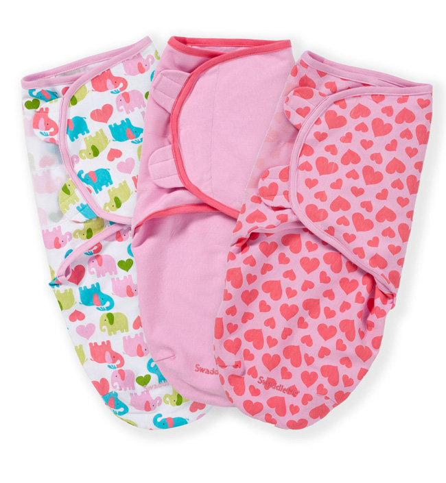 Summer Infant конверт для пеленания 3 шт. SwaddleMe® размер S/M сердечки/розовый/слоники