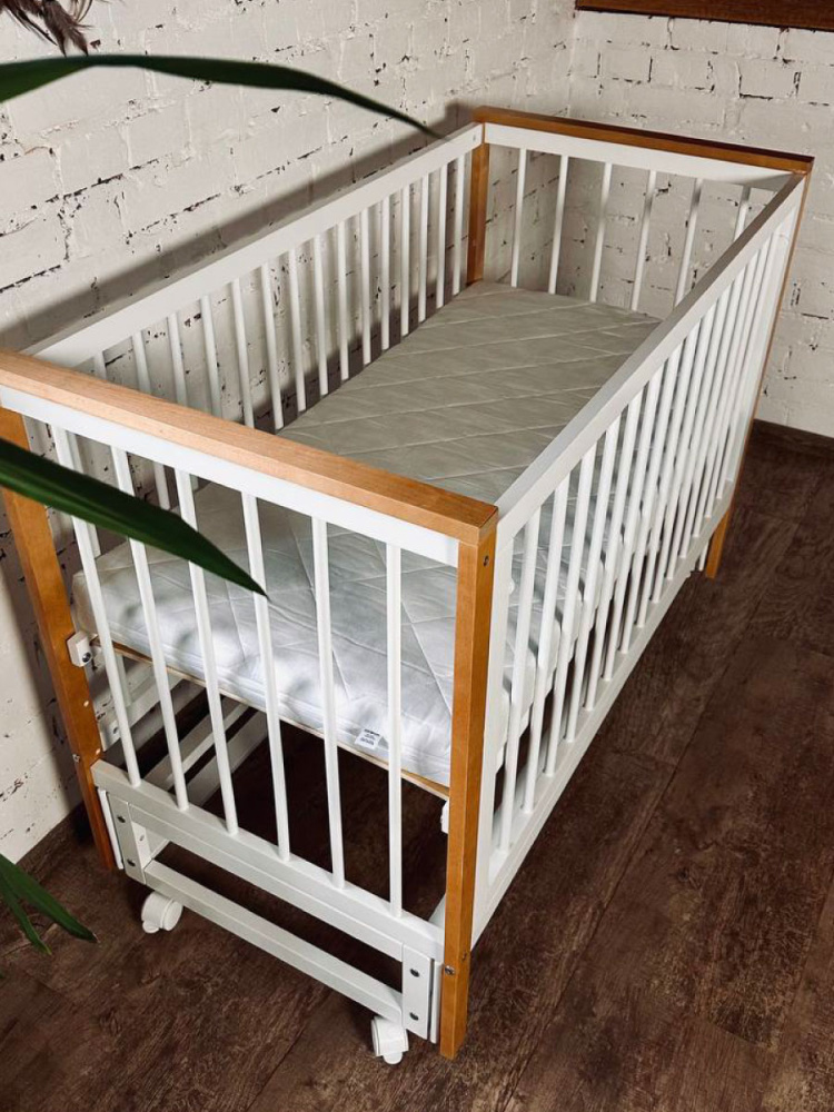 OLANT BABY кровать приставная с маятником и матрасом Elvis белый/бук - фото  12