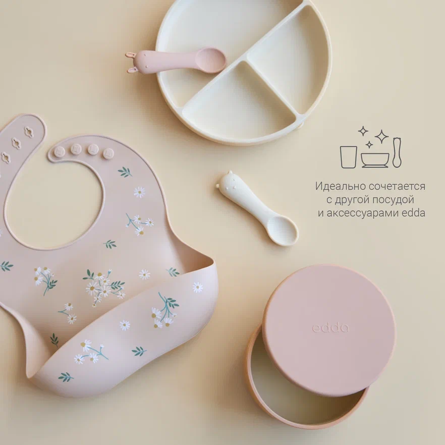 Edda миска на присоске с крышкой силикон Пудра - фото  10
