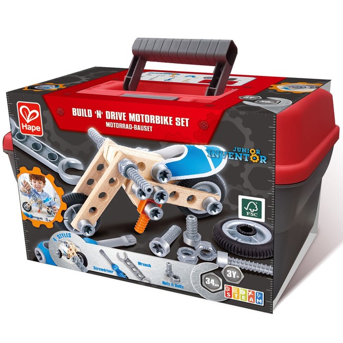 Hape игровой набор для сборки мотоцикла, серия Конструктор в чемоданчике - фото  5