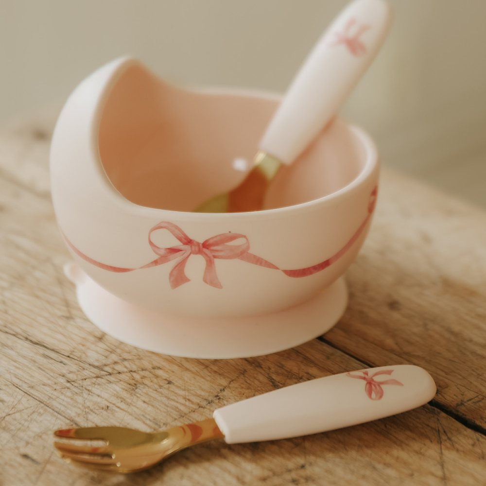 Elodie посуда силиконовая набор - миска, ложка - Rosy Bow - фото  5