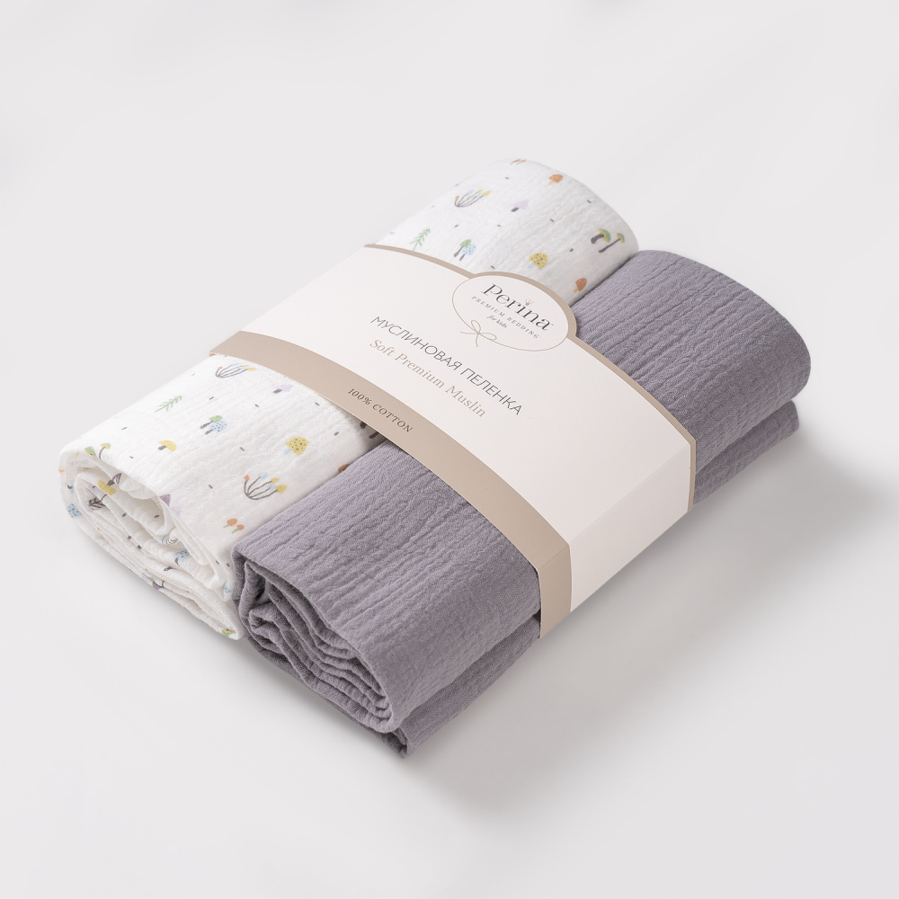 Perina комплект пелёнок детских (2 шт) Грибы/Серый