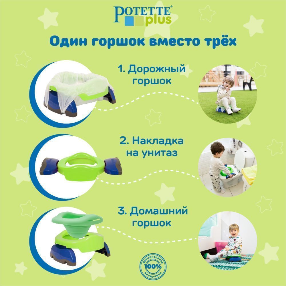 Potette Plus комплект 3-в-1: горшок + вставка силиконовая + 10 впитывающих пакетов - фото  3