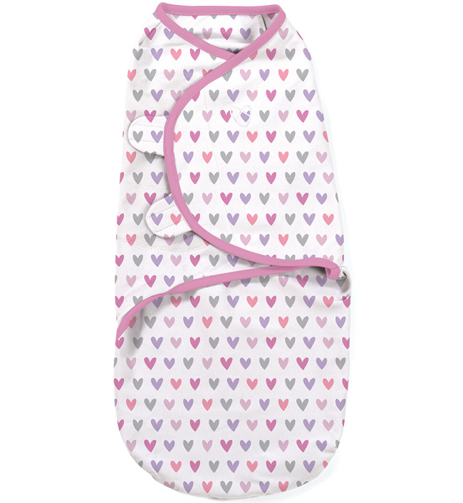 Summer Infant конверт для пеленания на липучке Swaddleme® S/M сердечки белый/розовый