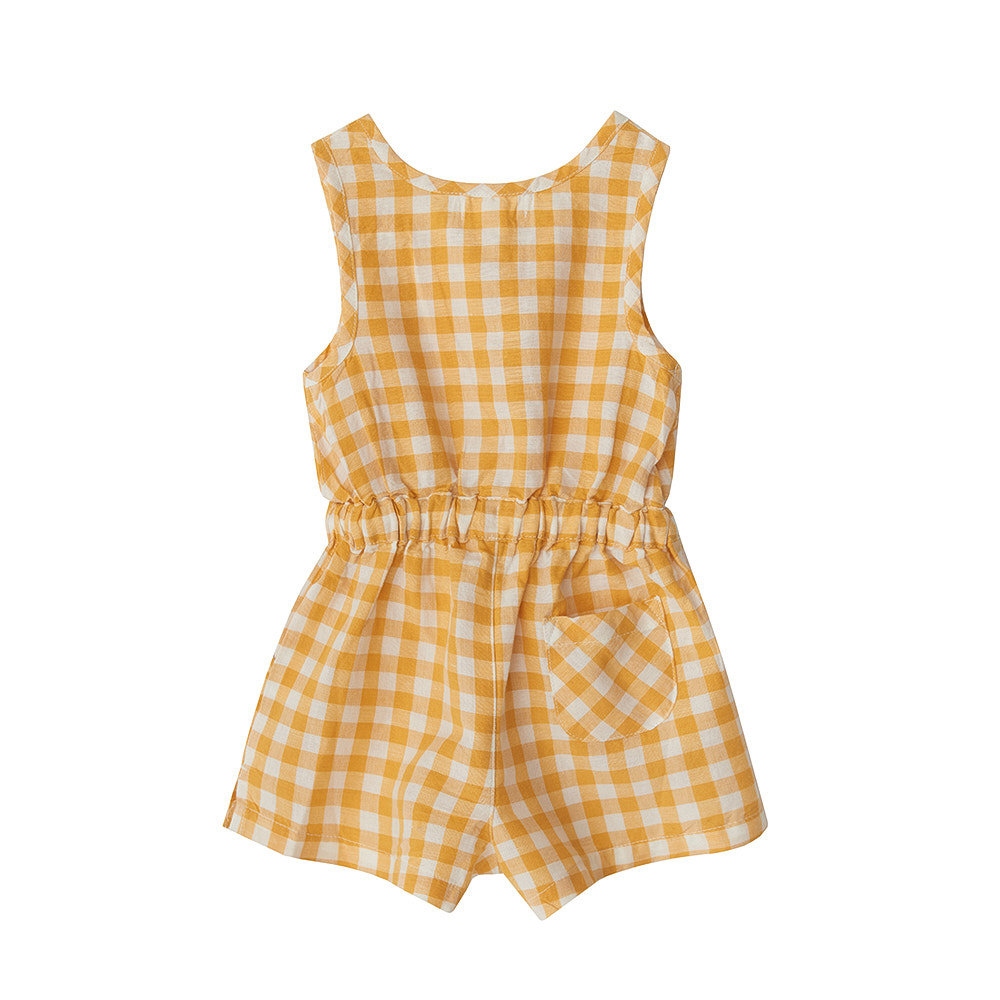 Babybu комбинезон без рукавов PINEAPPLE GINGHAM 70% органический хлопок 30% лен цвет желтый - фото  2