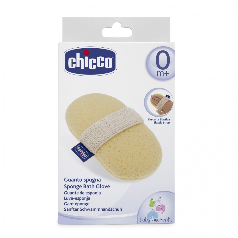 Chicco губка-рукавичка для купания ребенка Baby Moments с карманом для мыла
