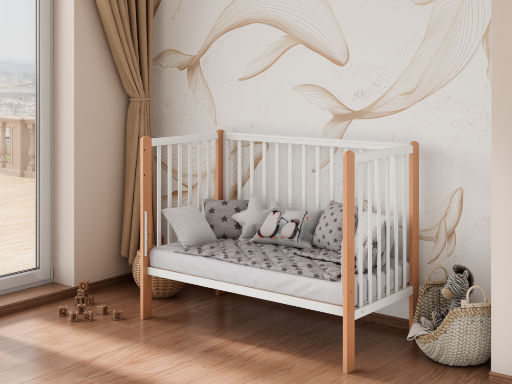 OLANT BABY кровать детская с маятником Bliss белый/бук - фото  10