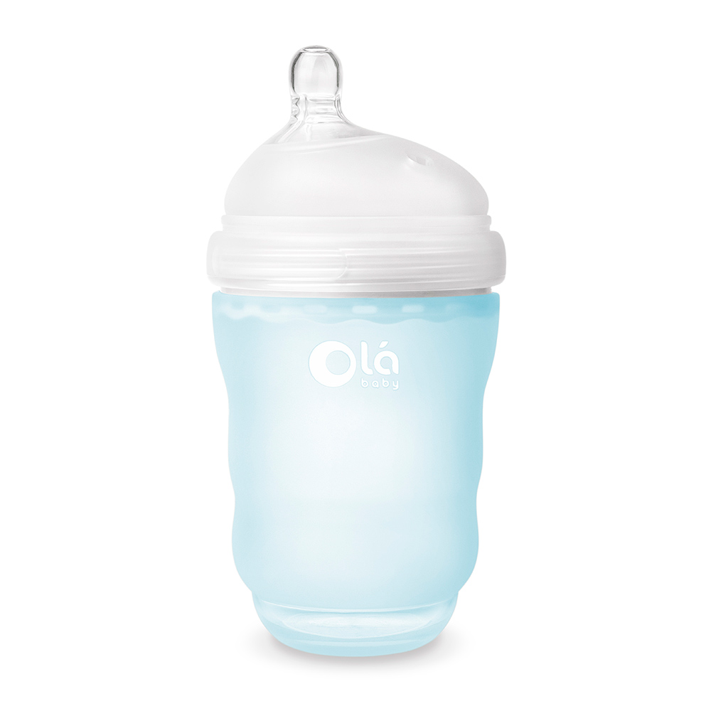 Olababy бутылочка для кормления из силикона 240 мл цвет небо - фото  1