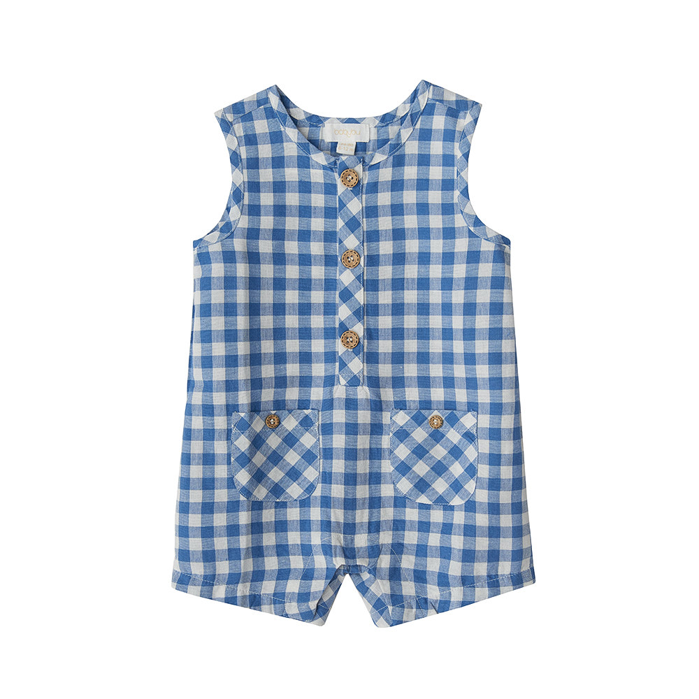 Babybu комбинезон без рукавов ATLANTIC GINGHAM 70% органический хлопок 30% лен цвет синий - фото  1