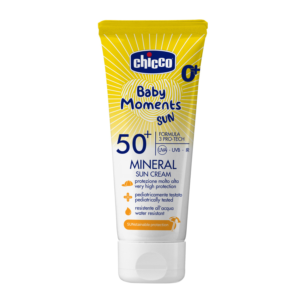 Chicco крем 0+ солнцезащитный минеральный SPF50+, 75 мл Baby Moments sun