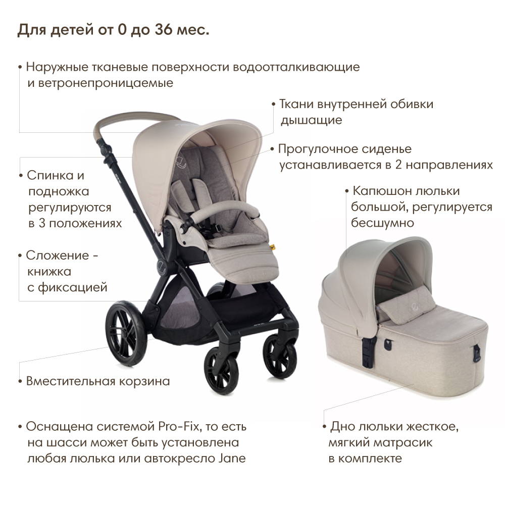 JANE Коляска 2 в 1 Muum+Micro Sand - фото  3