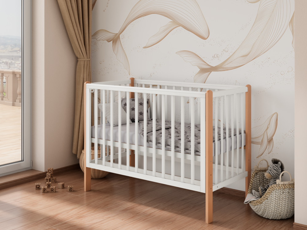 OLANT BABY кровать детская с маятником Bliss белый/бук - фото  2