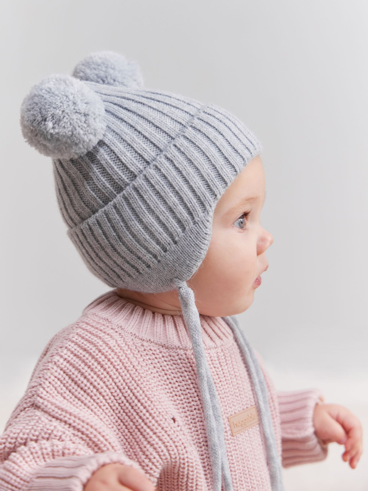 Happy Baby шапка детская с помпоном grey - фото  3