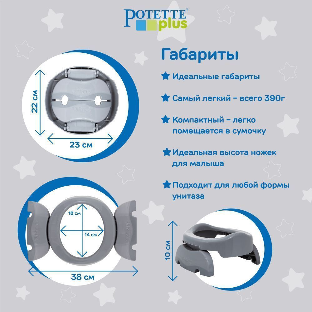 Potette Plus горшок складной для путешествий + 3 одноразовых пакета, серый