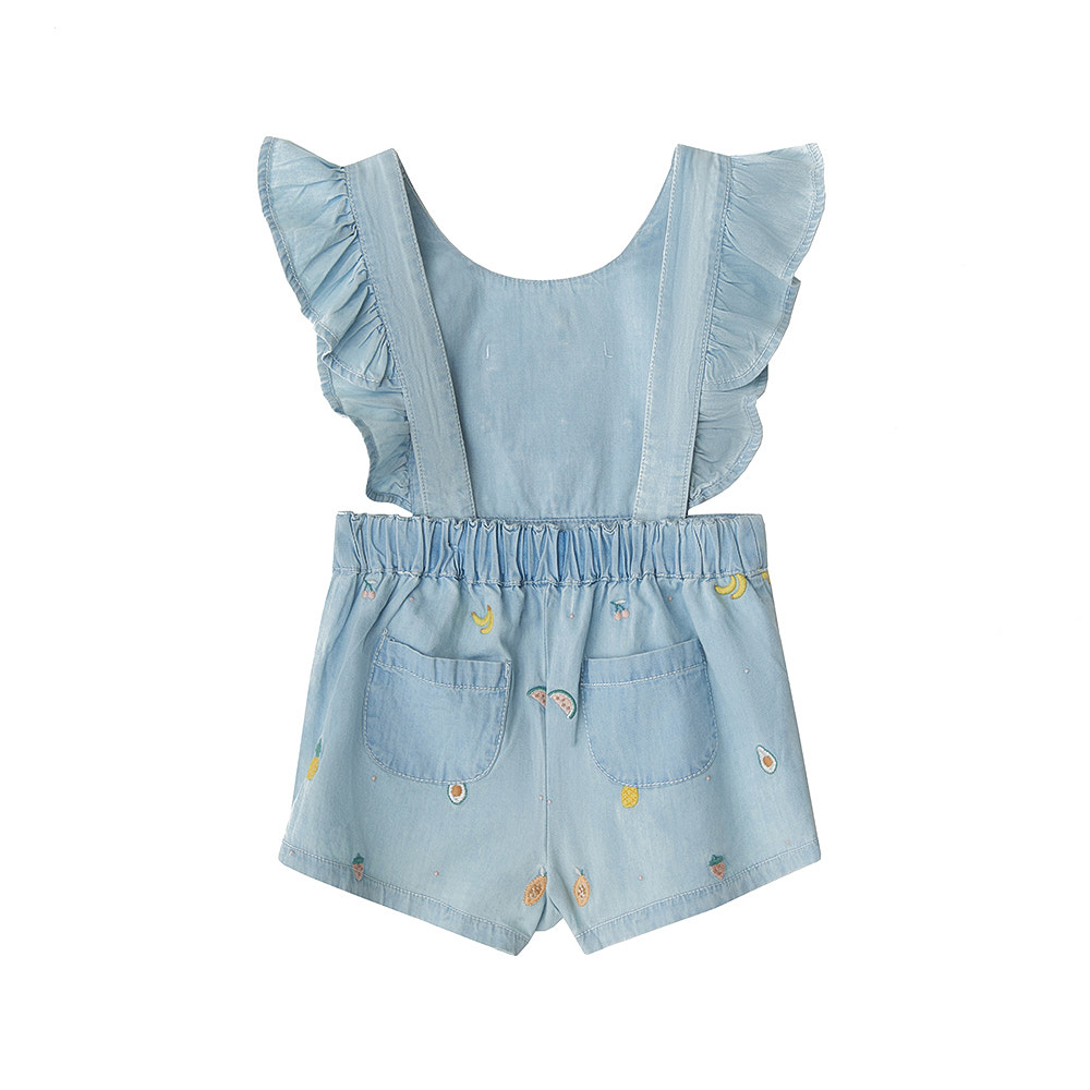 Babybu комбинезон на бретельках FRUITY BRODERIE 100% хлопок цвет голубой - фото  3