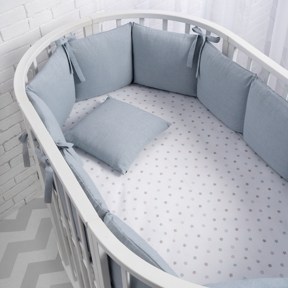 Perina защита для детской кроватки (бампер универсальный) "Soft Cotton" (голубой)  - фото  2