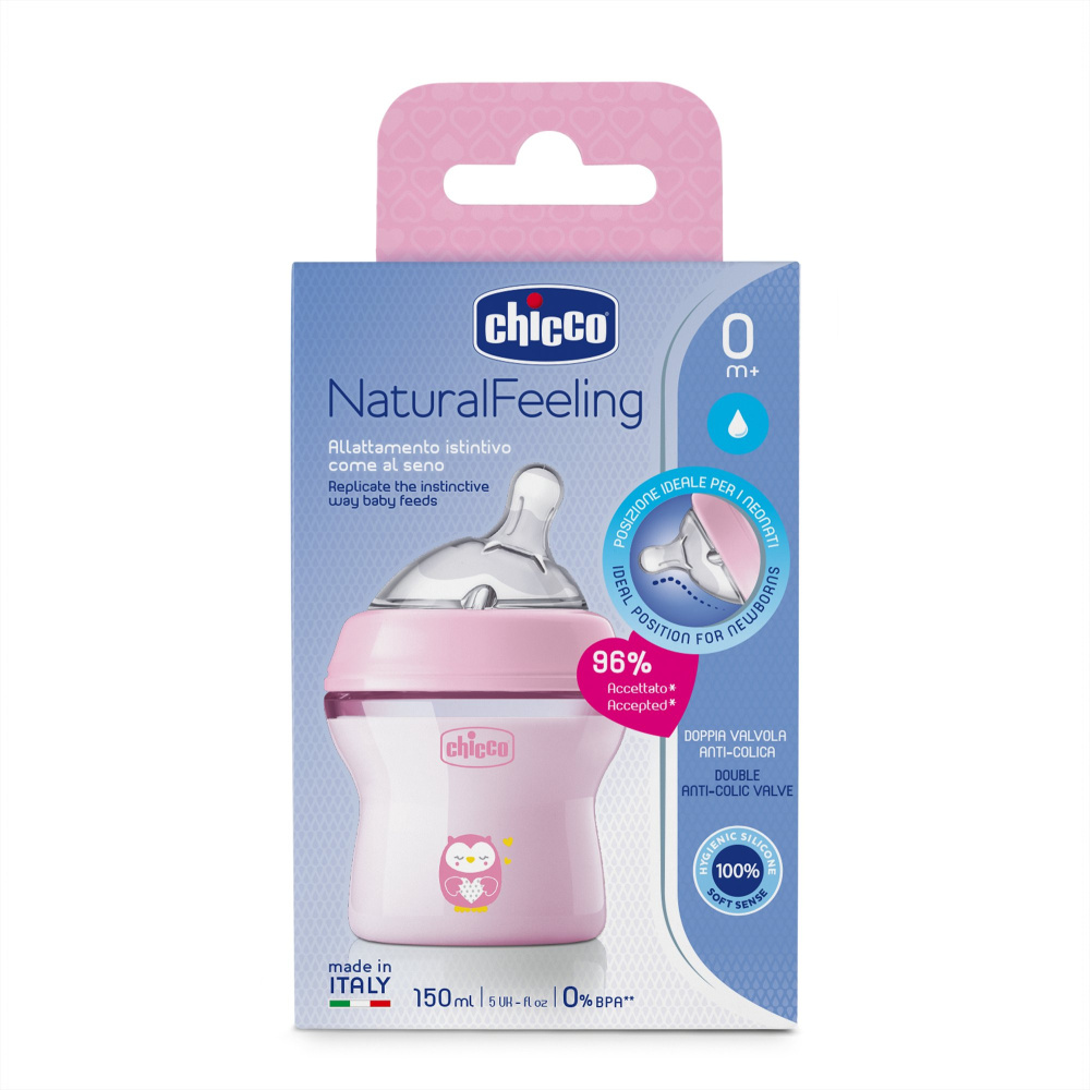Chicco бутылочка пластиковая 150 мл Natural Feeling, розовая  - фото  11