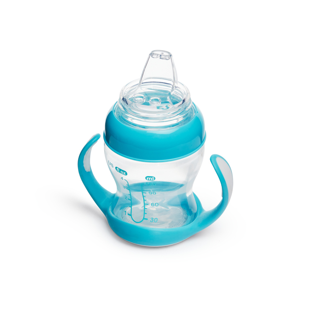 Munchkin обучающий поильник-чашка Gentle™ с ручками голубой (прозрачный) 4+ 120мл.  - фото  3