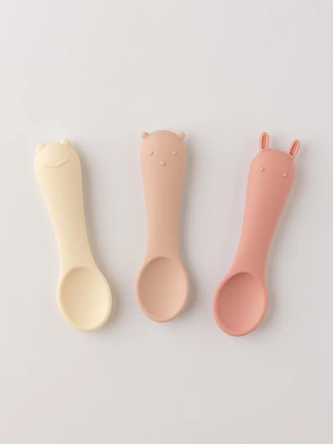 Edda ложка детская набор 3 штуки силикон Пудра - фото  10