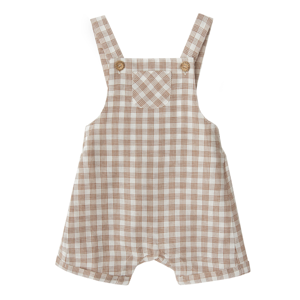 Babybu комбинезон на лямках GINGER GINGHAM 70% органический хлопок 30% лен цвет бежевый - фото  1