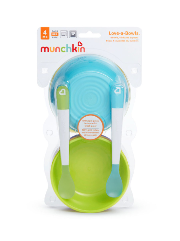 Munchkin набор мисок Love-a-Bowls™ с крышками и 2 ложечки. 6+ - фото  8