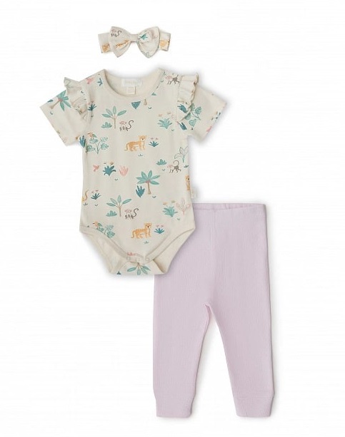 Babybu комплект из 3-х предметов: боди, леггинсы и повязка JUNGLE DREAM 100% органический хлопок пИМ - фото  1