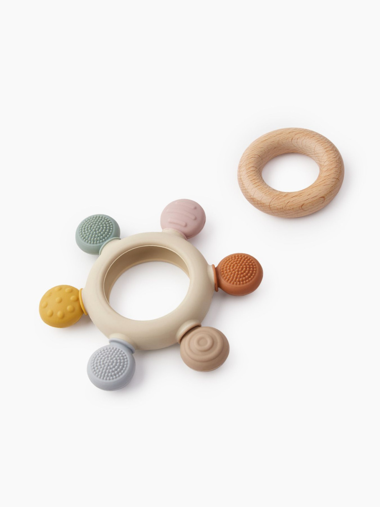 Happy Baby прорезыватель шарики силикон/дерево, sand - фото  2