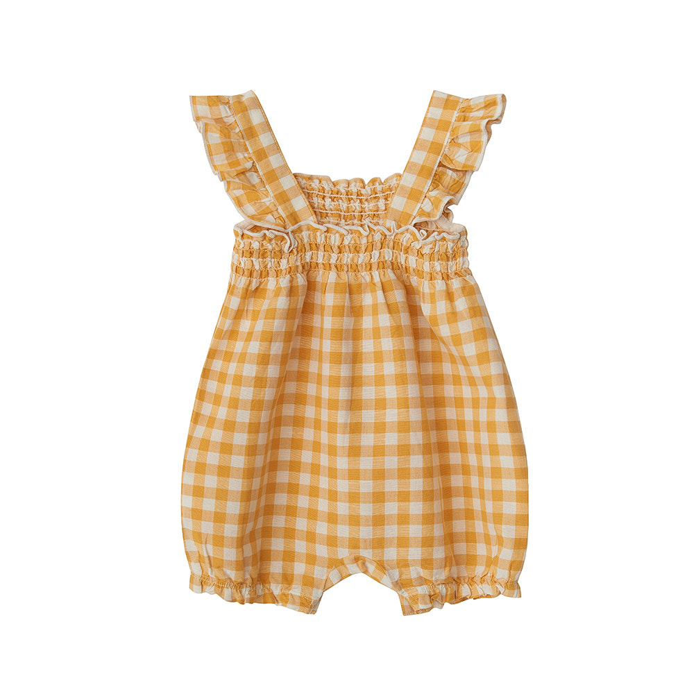 Babybu комбинезон укороченный со сборками на резинке PINEAPPLE GINGHAM 70% органический хлопок 30% л - фото  1