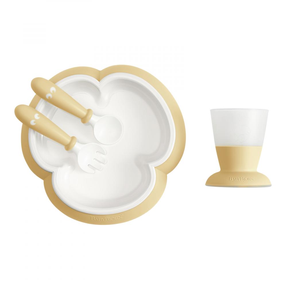 BabyBjorn комплект посуды (тарелка, чашка, ложка, вилка) нежно-желтый