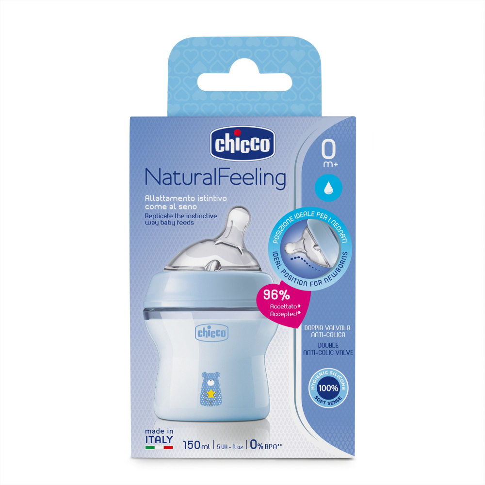 Chicco бутылочка пластиковая 150 мл Natural Feeling, голубая  - фото  11