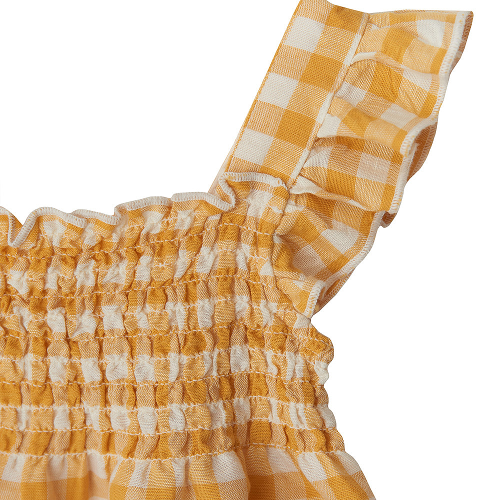 Babybu комбинезон укороченный со сборками на резинке PINEAPPLE GINGHAM 70% органический хлопок 30% л - фото  3