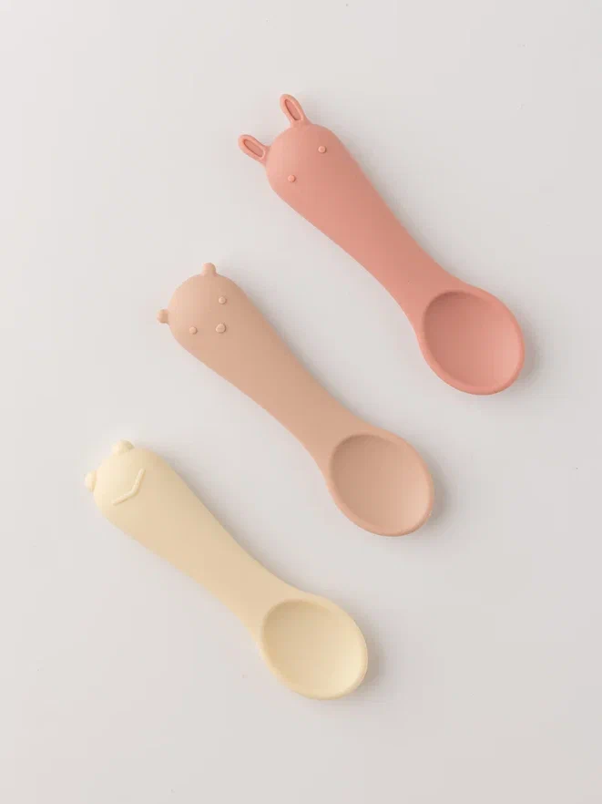 Edda ложка детская набор 3 штуки силикон Пудра - фото  7