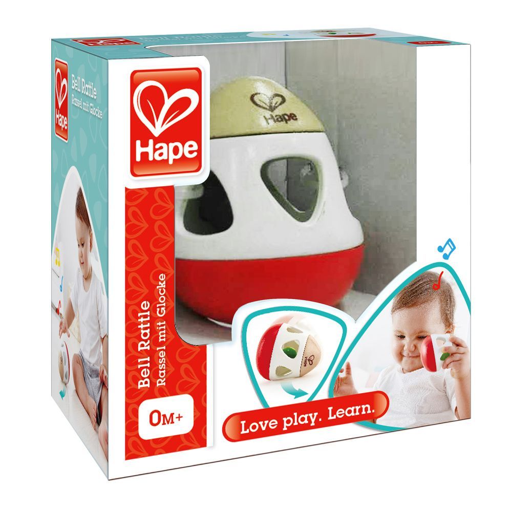 Hape игрушка 3 в 1 погремушка - неваляшка - бумеранг Звон колокольчика - фото  2