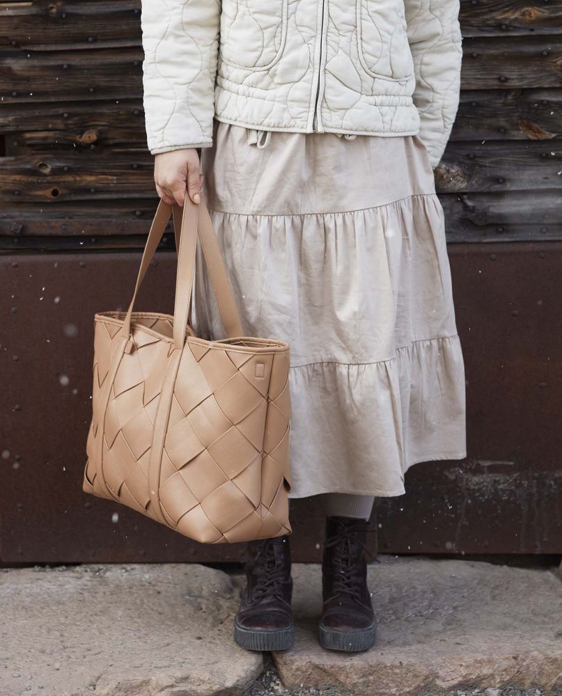 Elodie  Tote Braided Leather Caramel Brown