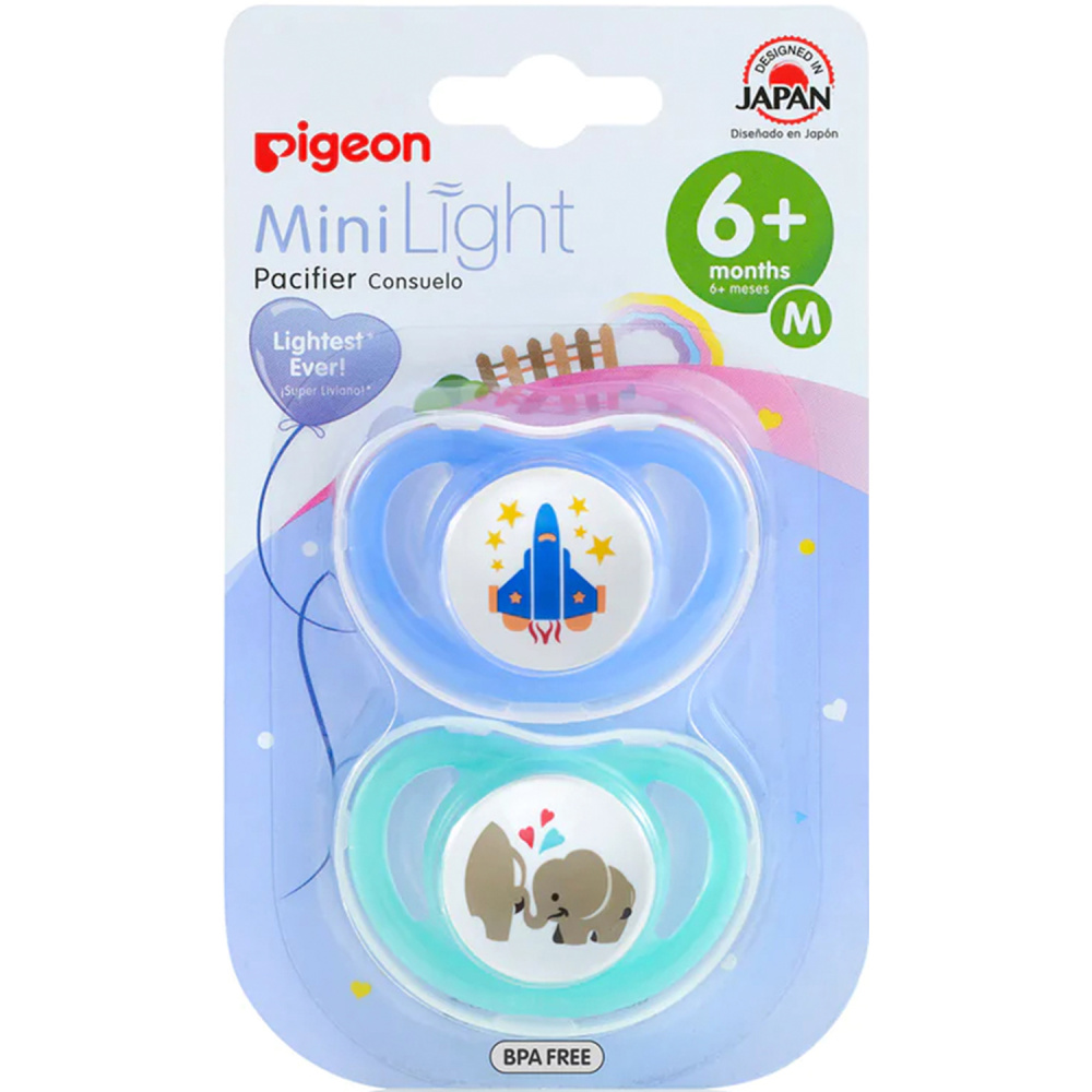Pigeon пустышки MiniLight &quot;Ракета Слоники&quot; 6+ мес., 2 штуки