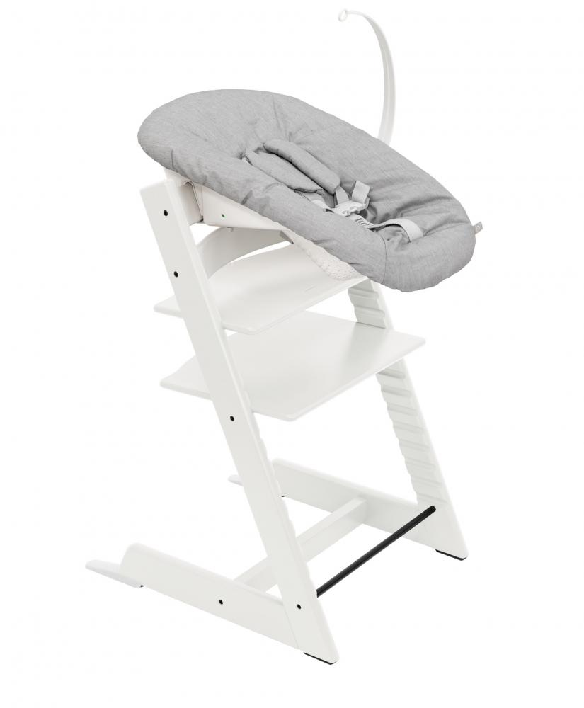 Stokke® Tripp Trapp® комплект: стульчик White + шезлонг для новорождённого Grey