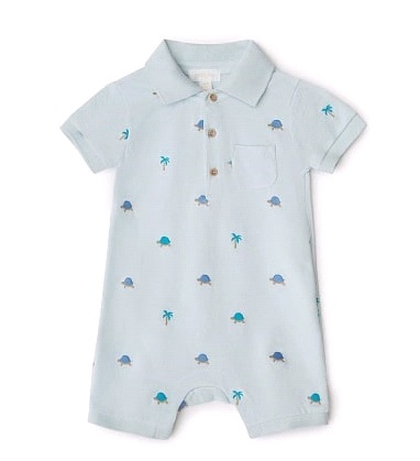 Babybu комбинезон укороченный с воротником поло TURTLE BRODERIE 100% органический хлопок цвет голубо - фото  1