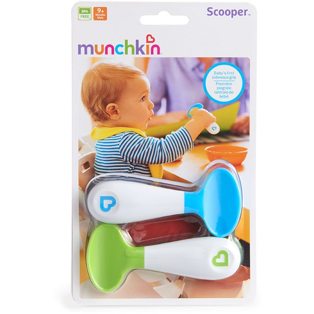 Munchkin ложка для прикорма детская, пластиковая Scooper™, голубая/зеленая  с 9 мес.