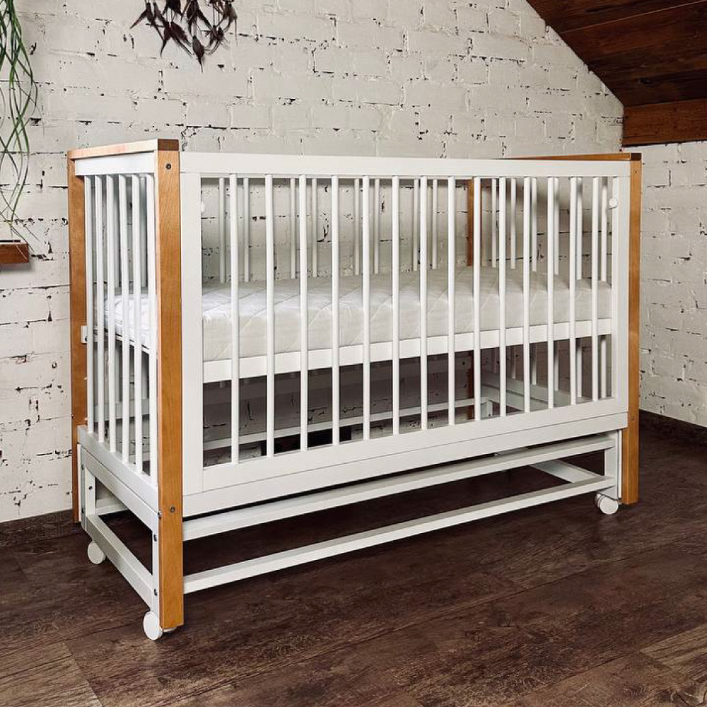 OLANT BABY кровать детская с маятником и матрасом Elvis белый/бук