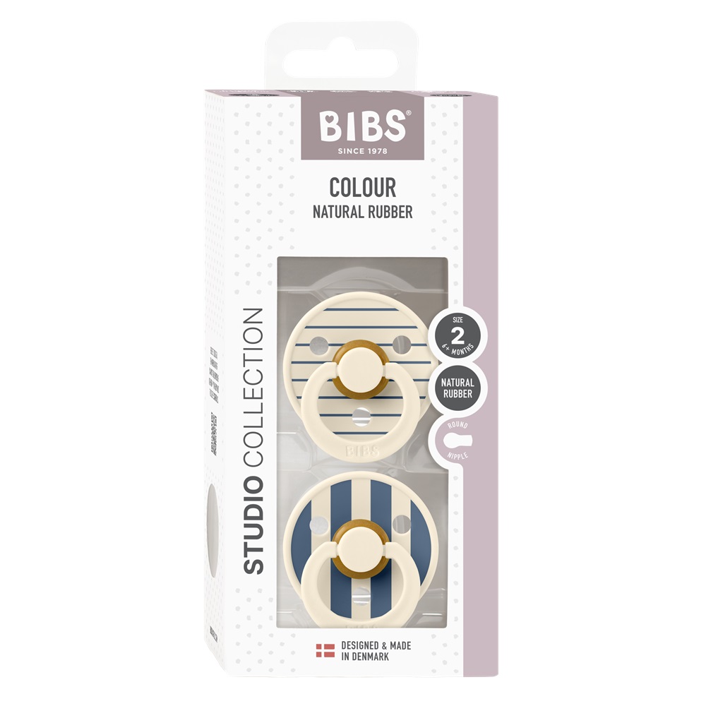BIBS набор пустышек латексных Studio Colour, 2 штуки Pin/Ivory Steel Blue - фото  3