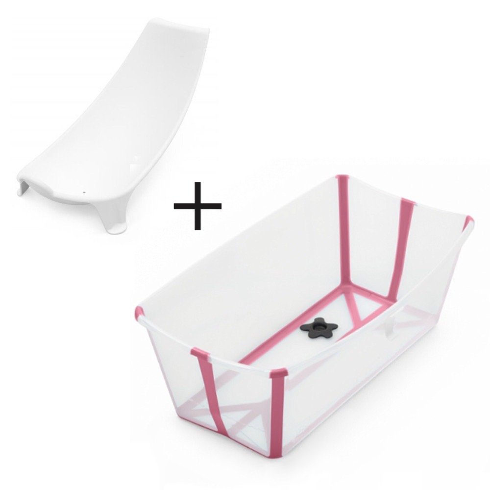 Stokke® Flexi Bath® cкладная ванночка с горкой Transparent Pink