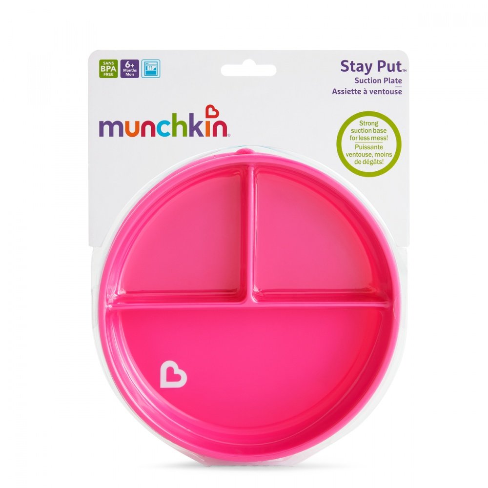 Munchkin тарелка детская на присоске секционная Stay Put™с 6 мес., розовая - фото  6