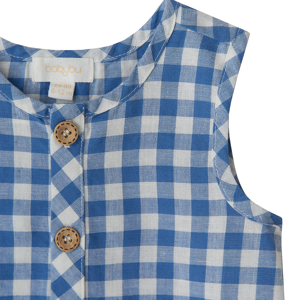 Babybu комбинезон без рукавов ATLANTIC GINGHAM 70% органический хлопок 30% лен цвет синий - фото  3