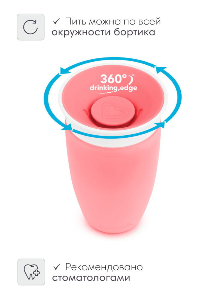 Munchkin поильник непроливайка MIRACLE® 360° с крышкой 296 мл. с 12 мес., розовый - фото  5