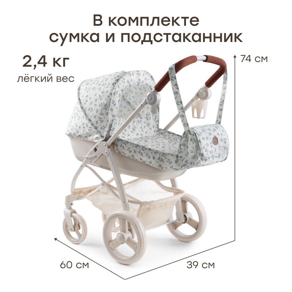 Happy Baby коляска для кукол Эшли (Ashley) синие цветы / blue flowers - фото  4