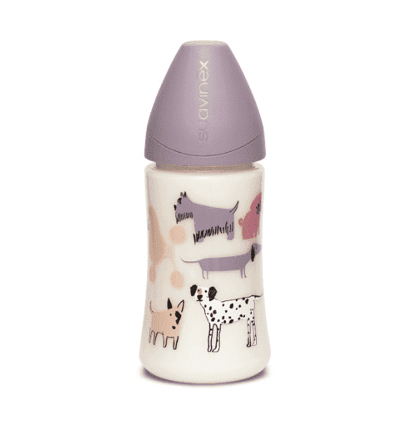 Suavinex бутылка &quot;DOG&quot; с круглой силиконовой соской 270 мл с рождения цвет фиолетовый