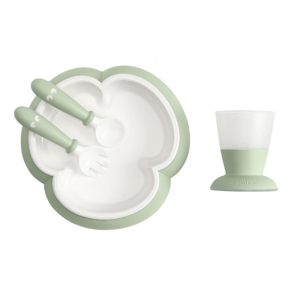 BabyBjorn комплект посуды (тарелка, чашка, ложка, вилка) нежно-зеленый