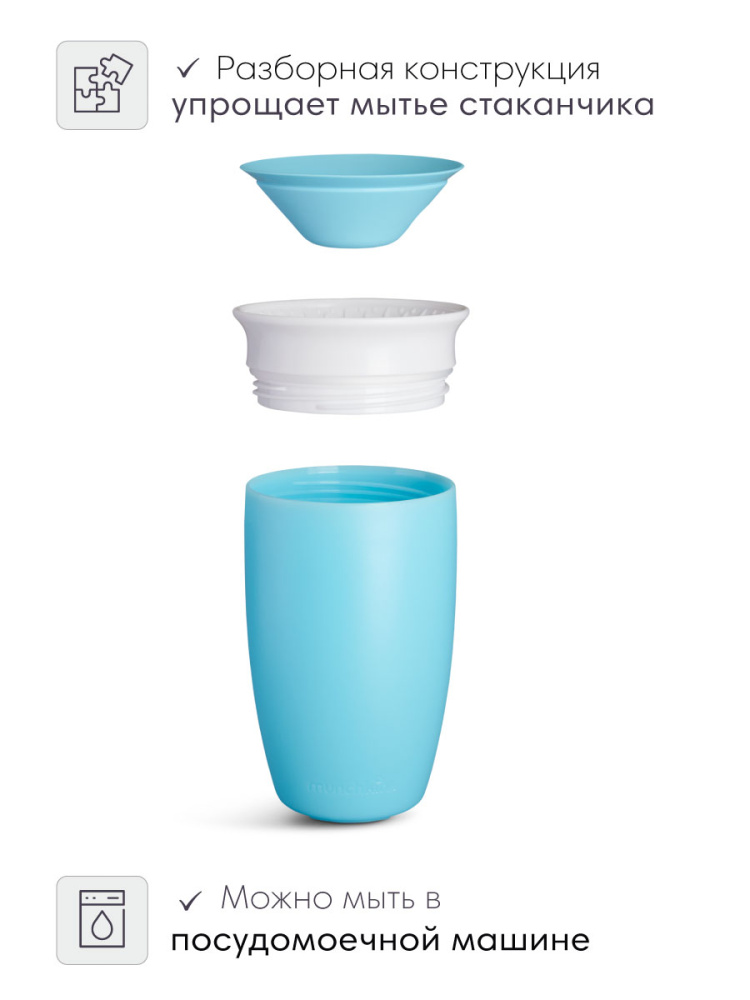 Munchkin поильник непроливайка MIRACLE® 360° с крышкой 296 мл. с 12 мес., голубой - фото  7
