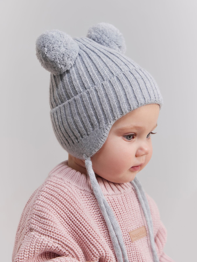 Happy Baby шапка детская с помпоном grey - фото  2